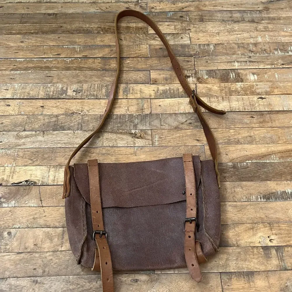 Vintage Style Leather Messenger Bag Handcrafted Adjustable Leather Strap Accent